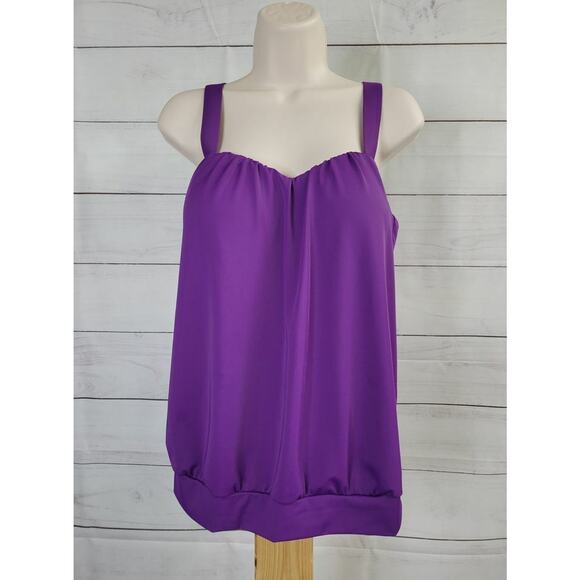 12R PURPLE A392816 Denim & Co. Beach Blouson Sweetheart-Neck Tankini - Picture 2 of 2